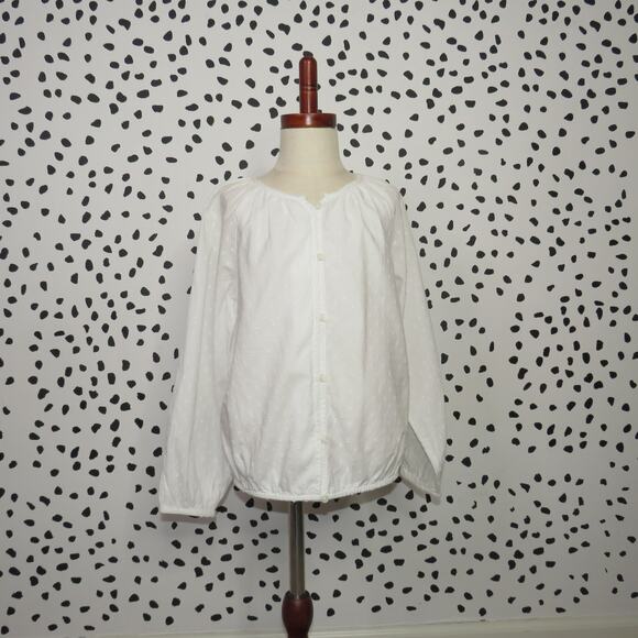 Thereabouts White Swiss Dot Long Sleeve Girls Button Front Blouse - Picture 1 of 6